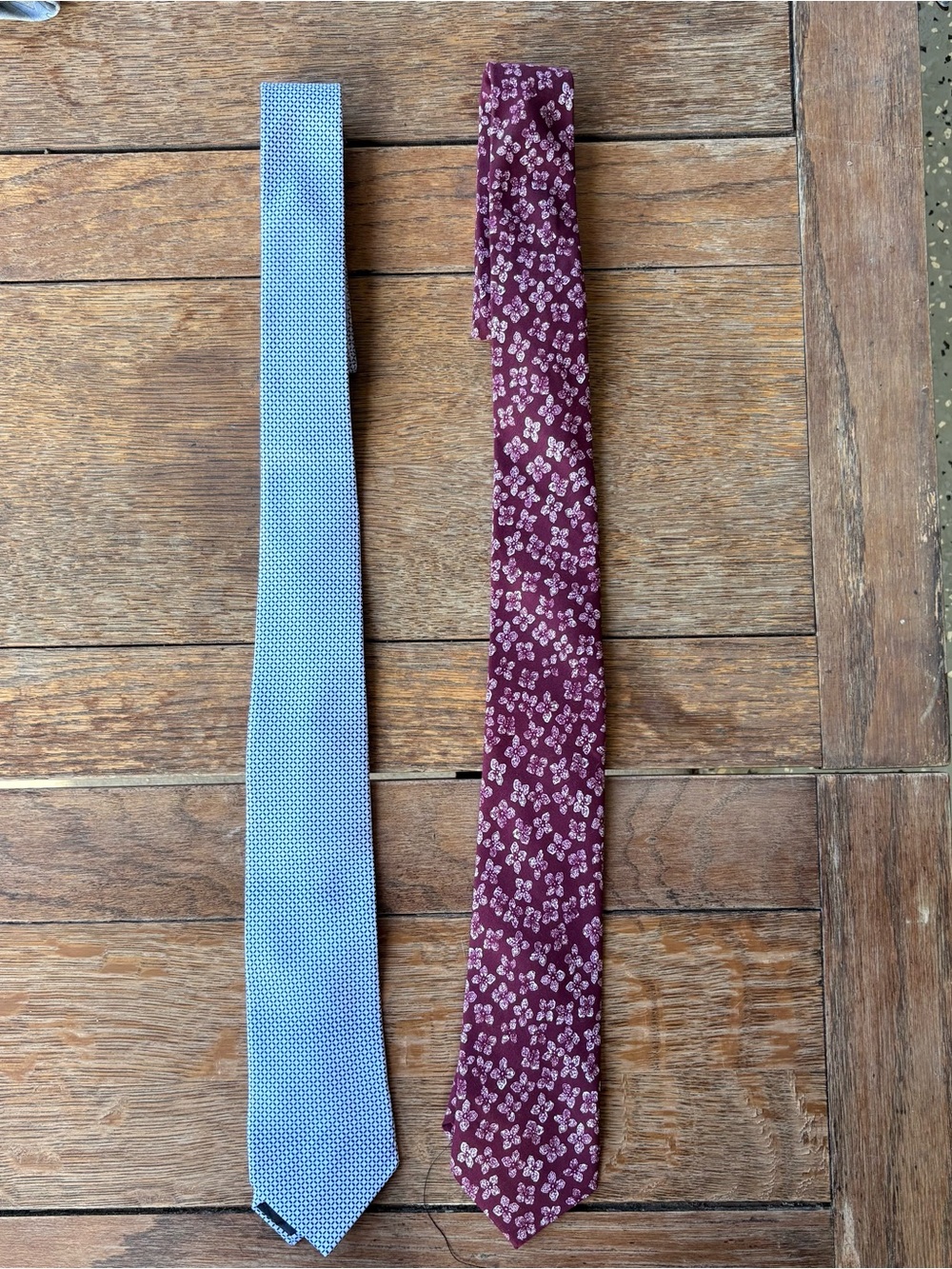Nine West Blue Textured Tie & Burgundy Floral Tie Set